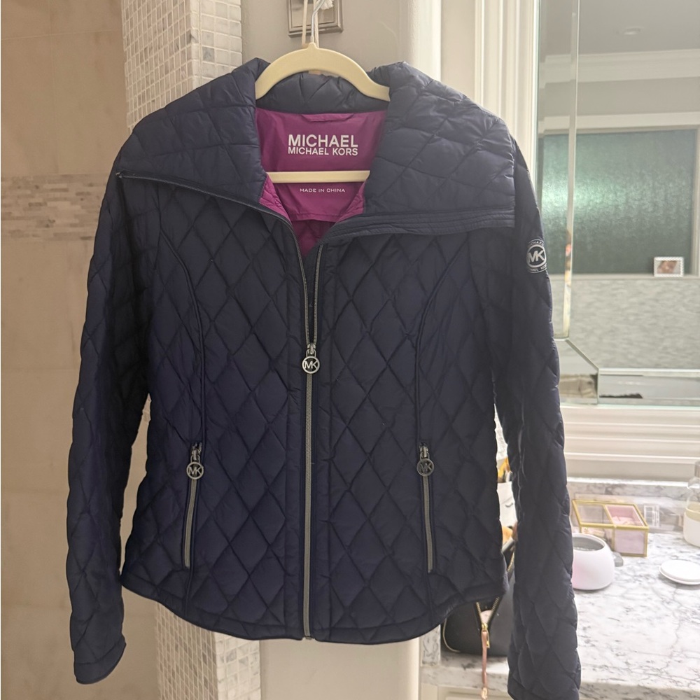 Michael Kors Women's Dark Blue Quilted Puffer Jacket